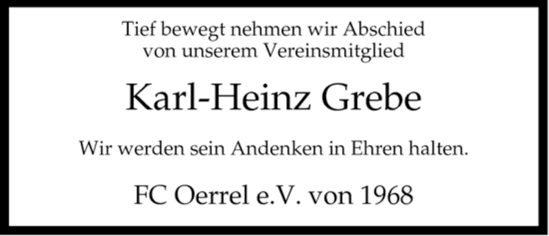 Traueranzeigen Von Karl Heinz Grebe Az Trauer De