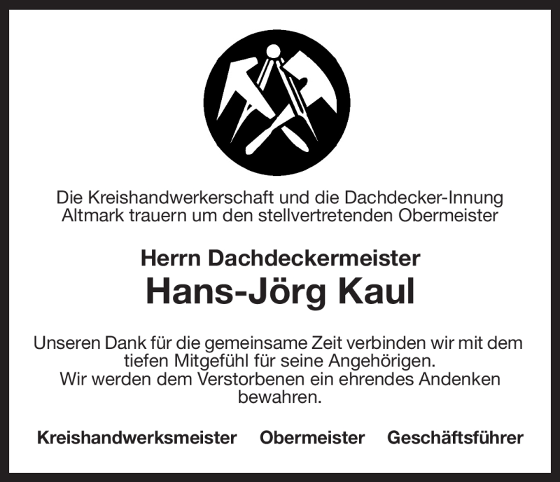 Traueranzeigen von Hans Jörg Kaul AZ Trauer de