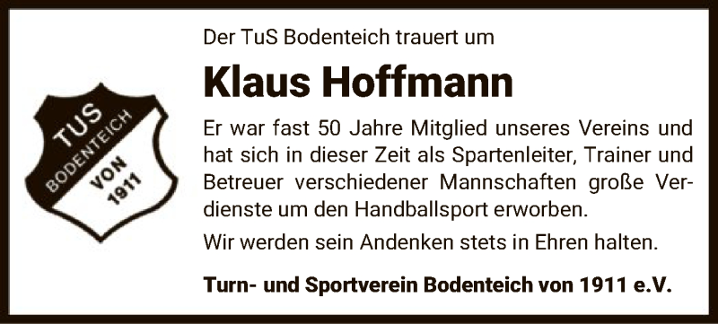 Traueranzeigen Von Klaus Hoffmann AZ Trauer De