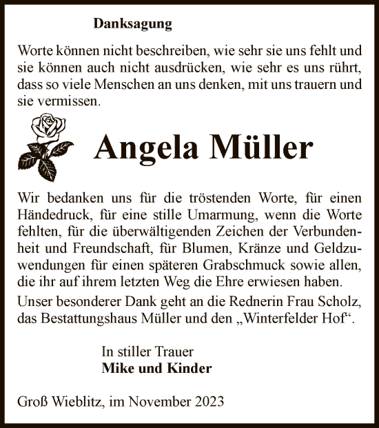 Traueranzeige von Angela Müller von UEL