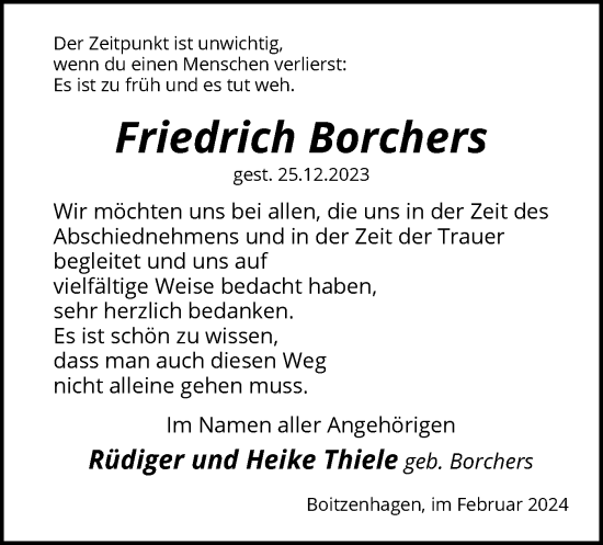 Traueranzeige von Friedrich Borchers von UEL
