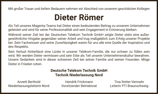 Traueranzeige von Dieter Römer von UEL