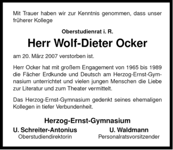 Traueranzeige von Wolf-Dieter Ocker von ALLGEMEINE ZEITUNG UELZEN