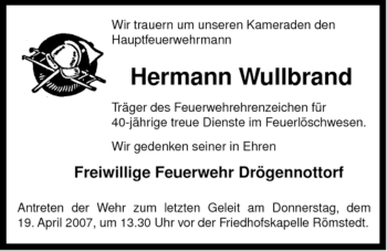 Traueranzeige von Hermann Wullbrand von ALLGEMEINE ZEITUNG UELZEN