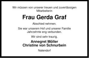 Traueranzeige von Gerda Graf von ALLGEMEINE ZEITUNG UELZEN