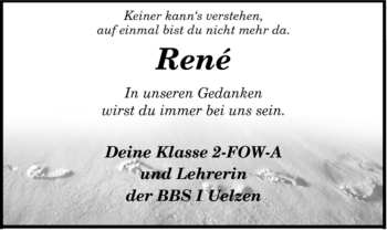 Traueranzeige von René Alexander Caeiro Nogueria von ALLGEMEINE ZEITUNG UELZEN