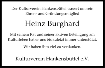 Traueranzeige von Heinz Burghard von ALLGEMEINE ZEITUNG UELZEN