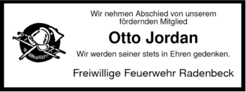 Traueranzeige von Otto Jordan von ALLGEMEINE ZEITUNG UELZEN