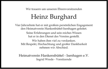 Traueranzeige von Heinz Burghard von ALLGEMEINE ZEITUNG UELZEN