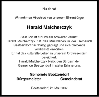 Traueranzeige von Harald Malcherczyk von ALLGEMEINE ZEITUNG UELZEN