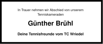 Traueranzeige von Günther Brühl von ALLGEMEINE ZEITUNG UELZEN