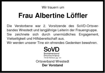 Traueranzeige von Albertine Löffler von ALLGEMEINE ZEITUNG UELZEN