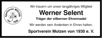 Traueranzeige von Werner Selent von ALLGEMEINE ZEITUNG UELZEN