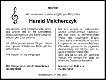 Traueranzeige von Harald Malcherczyk von ALLGEMEINE ZEITUNG UELZEN