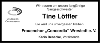 Traueranzeige von Tine Löffler von ALLGEMEINE ZEITUNG UELZEN