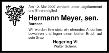 Traueranzeige von Hermann Meyer, von ALLGEMEINE ZEITUNG UELZEN