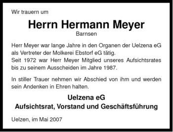 Traueranzeige von Hermann Meyer von ALLGEMEINE ZEITUNG UELZEN