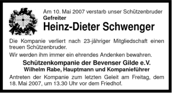 Traueranzeige von Heinz-Dieter Schwenger von ALLGEMEINE ZEITUNG UELZEN