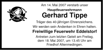 Traueranzeige von Gerhard Tippe von ALLGEMEINE ZEITUNG UELZEN