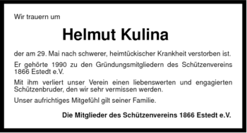 Traueranzeige von Helmut Kulina von ALLGEMEINE ZEITUNG UELZEN