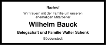 Traueranzeige von Wilhelm Bauck von ALLGEMEINE ZEITUNG UELZEN