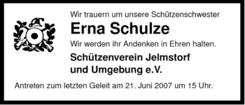 Traueranzeige von Erna Schulze von ALLGEMEINE ZEITUNG UELZEN