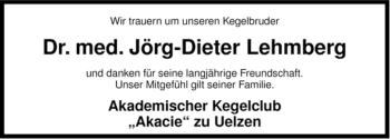 Traueranzeige von med.Jörg-Dieter Lehmberg von ALLGEMEINE ZEITUNG UELZEN