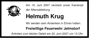 Traueranzeige von Helmuth Krug von ALLGEMEINE ZEITUNG UELZEN