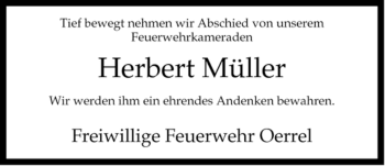 Traueranzeige von Herbert Müller von ALLGEMEINE ZEITUNG UELZEN