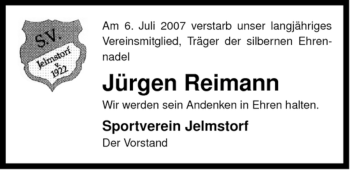 Traueranzeige von Jürgen Reimann von ALLGEMEINE ZEITUNG UELZEN