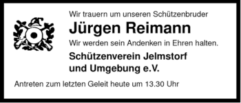 Traueranzeige von Jürgen Reimann von ALLGEMEINE ZEITUNG UELZEN