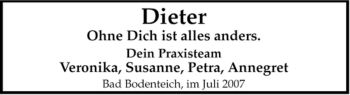 Traueranzeige von Dieter Becker von ALLGEMEINE ZEITUNG UELZEN