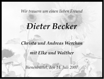 Traueranzeige von Dieter Becker von ALLGEMEINE ZEITUNG UELZEN
