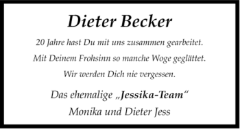 Traueranzeige von Dieter Becker von ALLGEMEINE ZEITUNG UELZEN