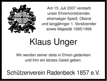 Traueranzeige von Klaus Unger von ALLGEMEINE ZEITUNG UELZEN