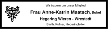 Traueranzeige von Anne-Katrin Maatsch von ALLGEMEINE ZEITUNG UELZEN