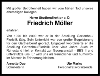 Traueranzeige von Friedrich Möller von ALLGEMEINE ZEITUNG UELZEN