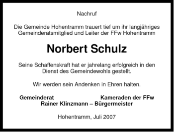 Traueranzeige von Norbert Schulz von ALLGEMEINE ZEITUNG UELZEN