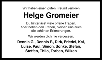 Traueranzeige von Helge Gromeier von ALLGEMEINE ZEITUNG UELZEN