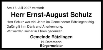 Traueranzeige von Ernst-August Schulz von ALLGEMEINE ZEITUNG UELZEN