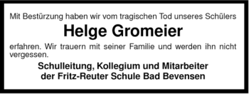 Traueranzeige von Helge Gromeier von ALLGEMEINE ZEITUNG UELZEN