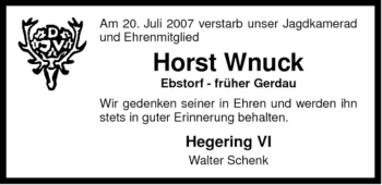 Traueranzeige von Horst Wnuck. von ALLGEMEINE ZEITUNG UELZEN