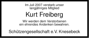 Traueranzeige von Kurt Freiberg von ALLGEMEINE ZEITUNG UELZEN