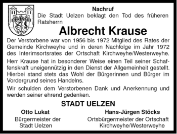 Traueranzeige von Albrecht Krause von ALLGEMEINE ZEITUNG UELZEN