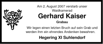 Traueranzeige von Gerhard Kaiser von ALLGEMEINE ZEITUNG UELZEN