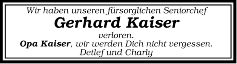  Traueranzeige für Gerhard Kaiser vom 04.08.2007 aus ALLGEMEINE ZEITUNG UELZEN