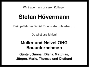 Traueranzeige von Stefan Hövermann von ALLGEMEINE ZEITUNG UELZEN