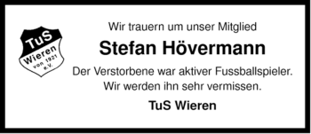 Traueranzeige von Stefan Hövermann von ALLGEMEINE ZEITUNG UELZEN