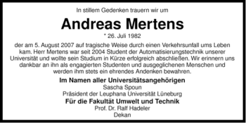 Traueranzeige von Andreas Mertens von ALLGEMEINE ZEITUNG UELZEN
