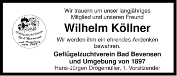 Traueranzeige von Wilhelm Köllner von ALLGEMEINE ZEITUNG UELZEN